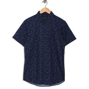 14th & Union MEDIUM button Down Shirt Print Blue CASUAL short sleeve BLOWN AWAY